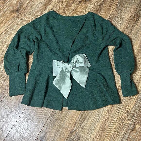 Anthropologie Sweaters - NWT Anthropologie Green Holly Open Back Bow Sweater XS Holiday Coquette